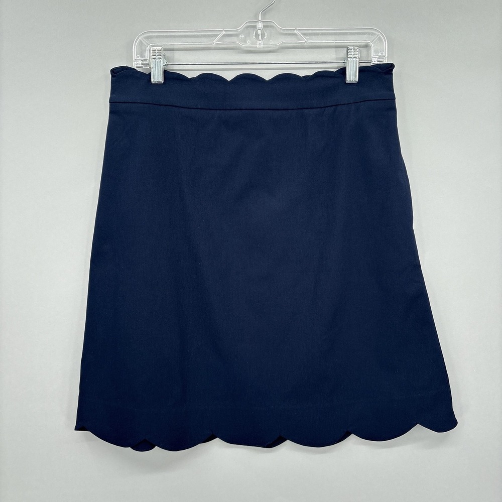 J McLaughlin Skirt Womens 8 Blue Scallop Hem Mini A-Line Stretch Pockets Unlined